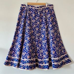 Vintage West Germany Floral Circle Skirt • Mid-Century Woven Midi Skirt